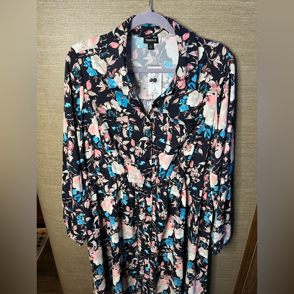 NWT Midi Studio Crepe De Chine Long Sleeve Button Front Shirtdress size 1X - Picture 4 of 15